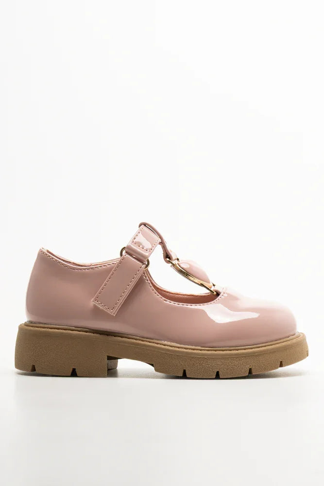 Heart Trim T-Bar Shoes Pink