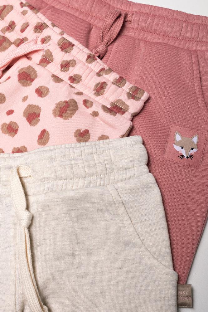 3 Pack Animal Trackpants Pink And Natural