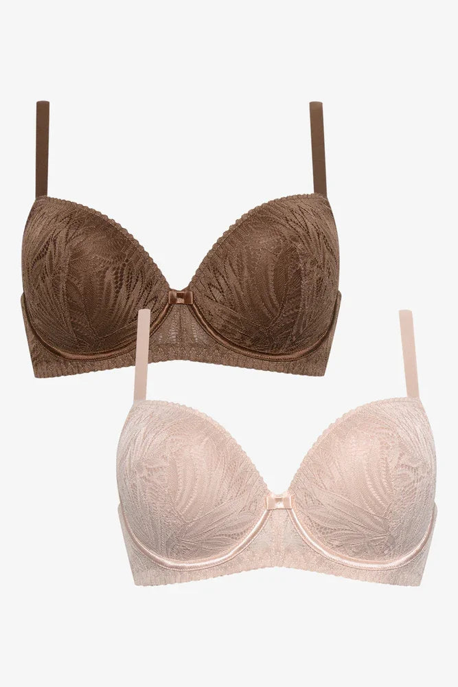 2 Pack Lace Balconette Bra Brown And Natural