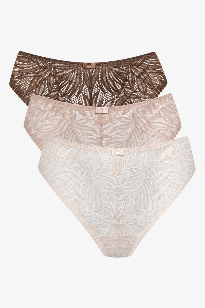 3 Pack Lace Thongs Brown, Light Pink And Natural
