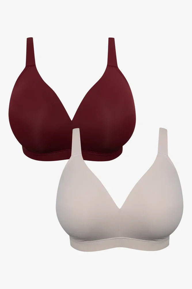Plus Size 2 Pack Smooth Padded Wirefree Bras Burgundy And Natural