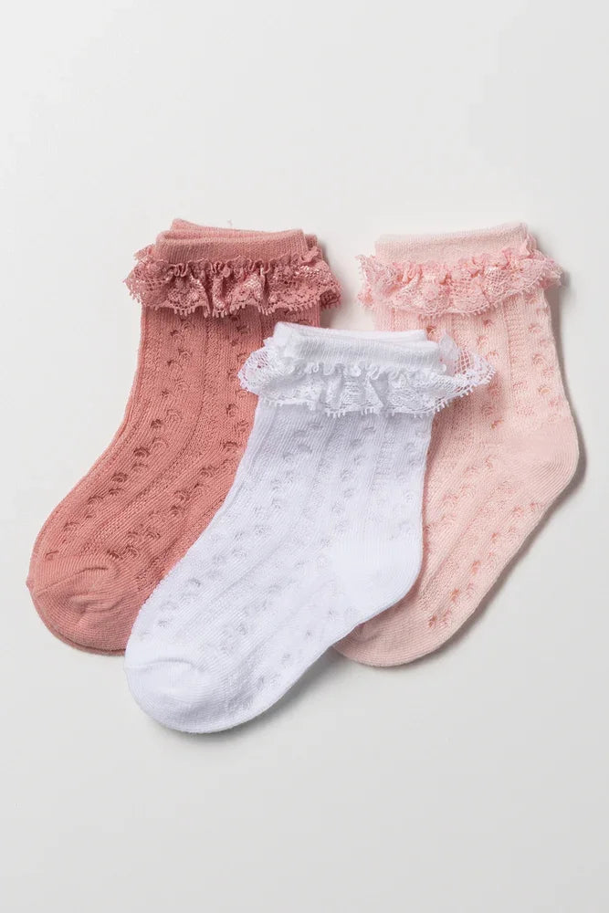 3 Pack Socks Pink & White