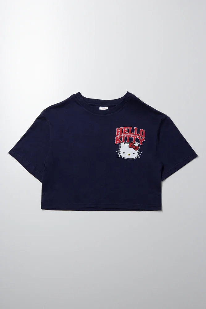 Hello Kitty Boxy Crop T-Shirt Navy