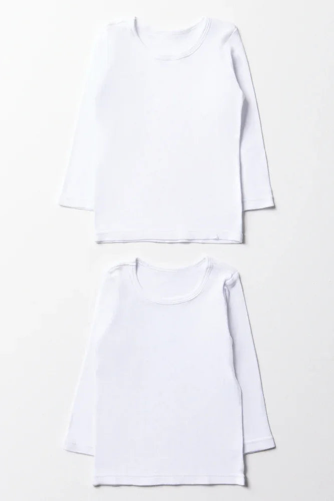 2 Pack Long Sleeve Vests White