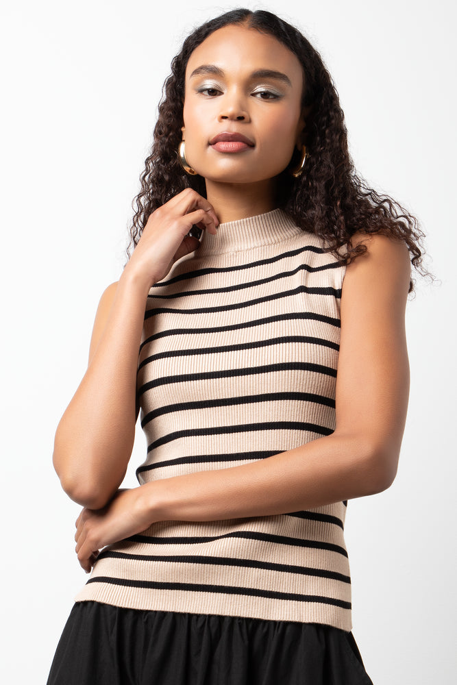 Stripe Sleeveless Vest Black And Natural