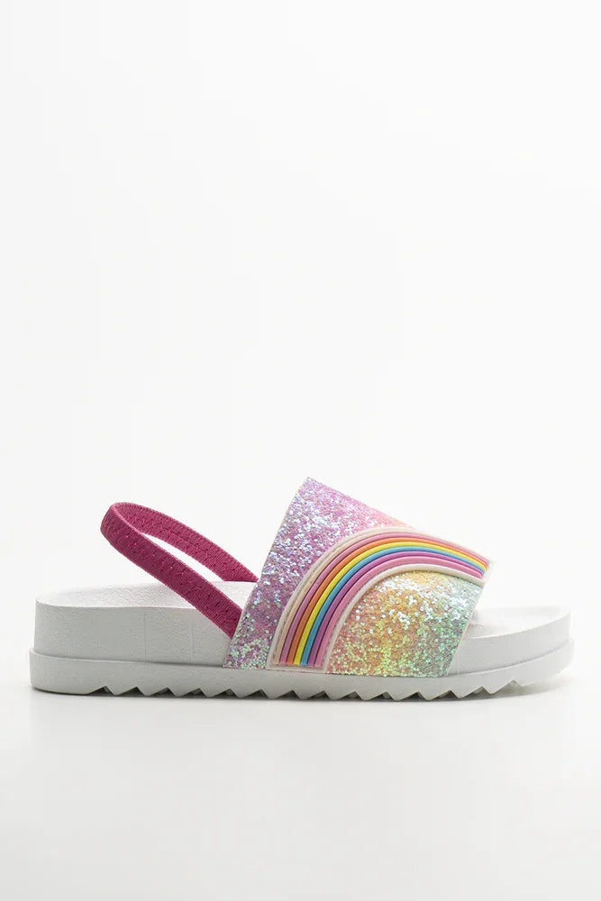 Rainbow Glitter Slides White (1)