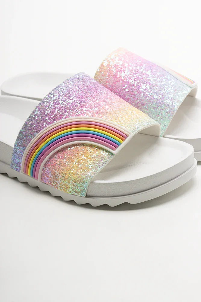 Rainbow Glitter Slides White (2)