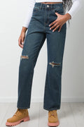 Ripped Straight Leg Denim Jeans Blue (1)