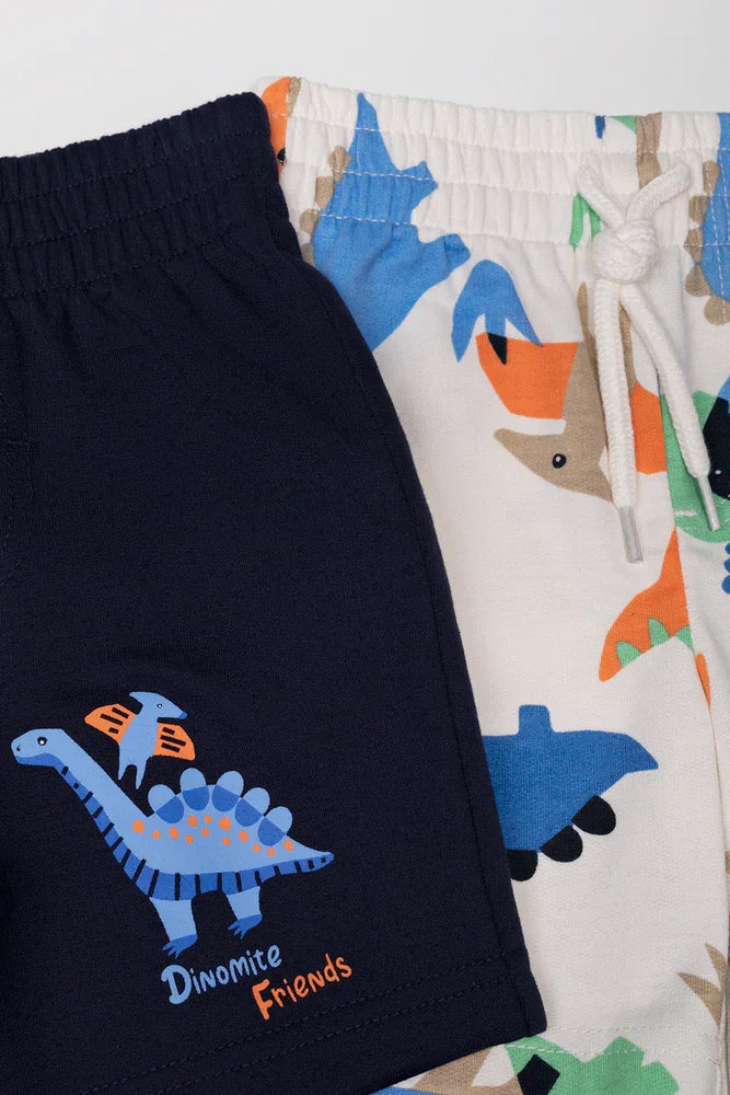 2 Pack Dinosaur Knit Shorts Navy And Cream