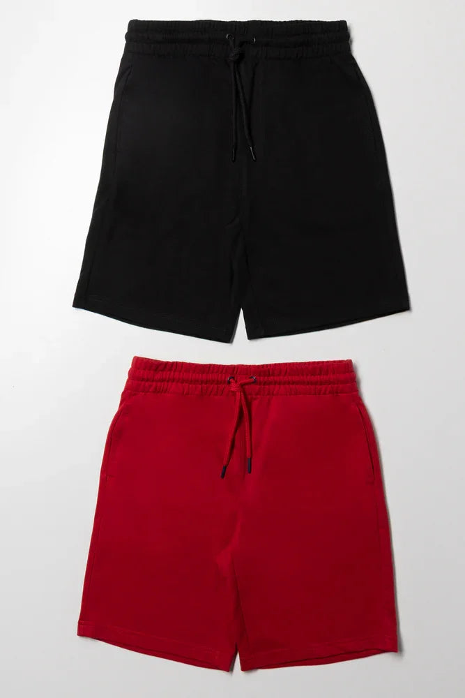 2 Pack Knit Shorts Black & Red
