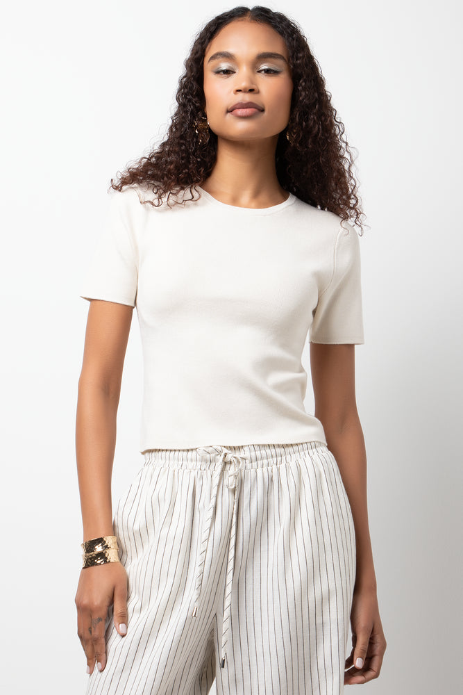 Short Sleeve Crew Neck Top Natural