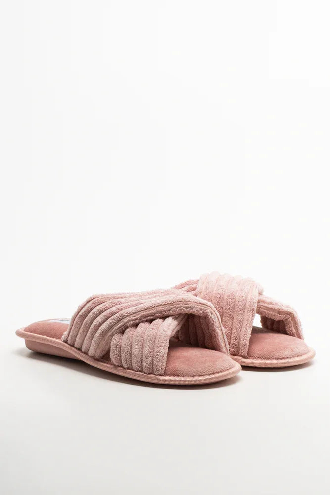 Rib Open Toe Slippers Pink