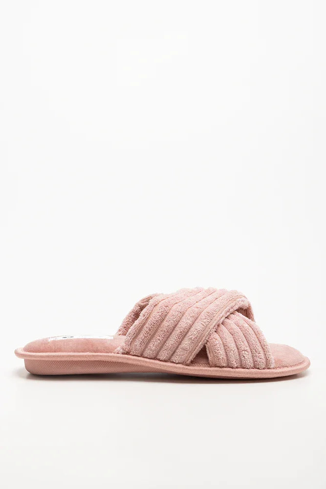 Rib Open Toe Slippers Pink