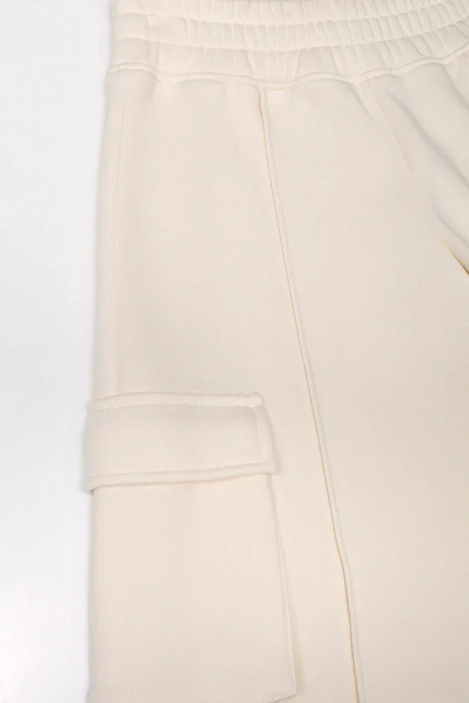 Wide Leg Cargo Trackpants Natural