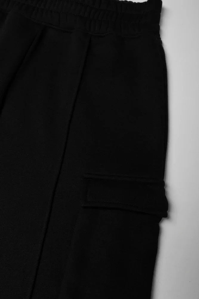 Wide Leg Cargo Trackpants Black