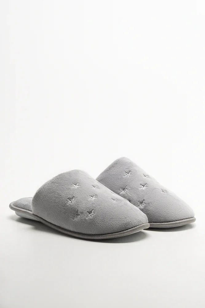 Star Trim Closed Toe Slippers Grey