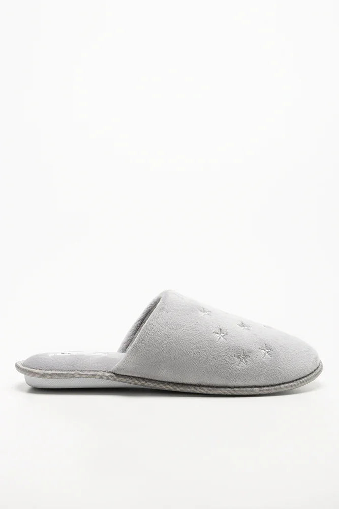 Star Trim Closed Toe Slippers Grey