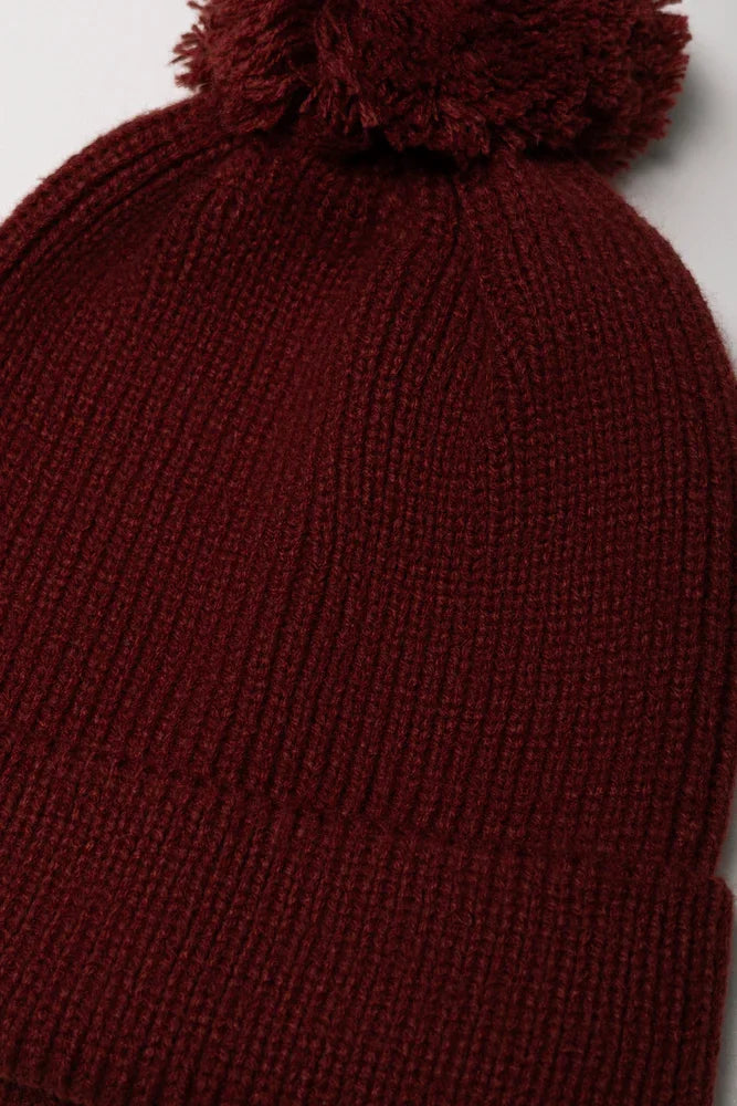 Pom Pom Beanie Burgundy