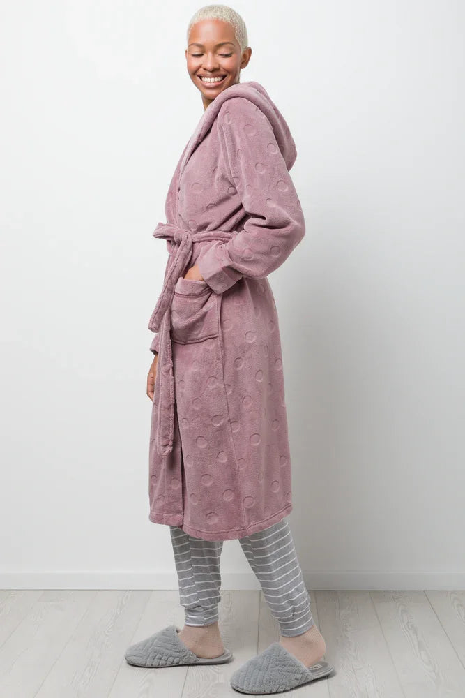 Animal Textured Hooded Fleece Gown Mocha