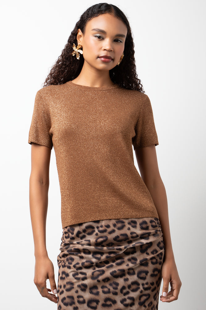 Lurex Crew Neck Short Sleeve Jersey Natural