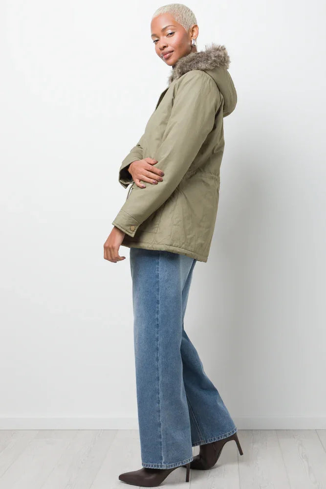 Parka Jacket With Fur Trim Green