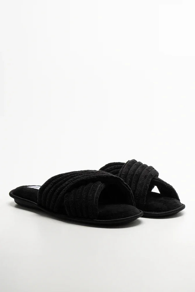 Rib Open Toe Slippers Black Slippers Ackermans – Slippers