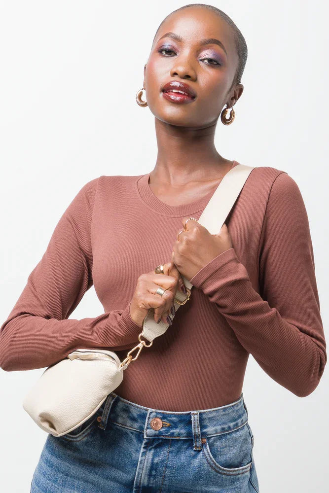 Rib Seamless Long Sleeve Bodysuit Brown