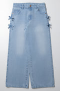 Bow Detail Straight Leg Denim Jeans Light Blue
