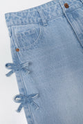 Bow Detail Straight Leg Denim Jeans Light Blue (1)