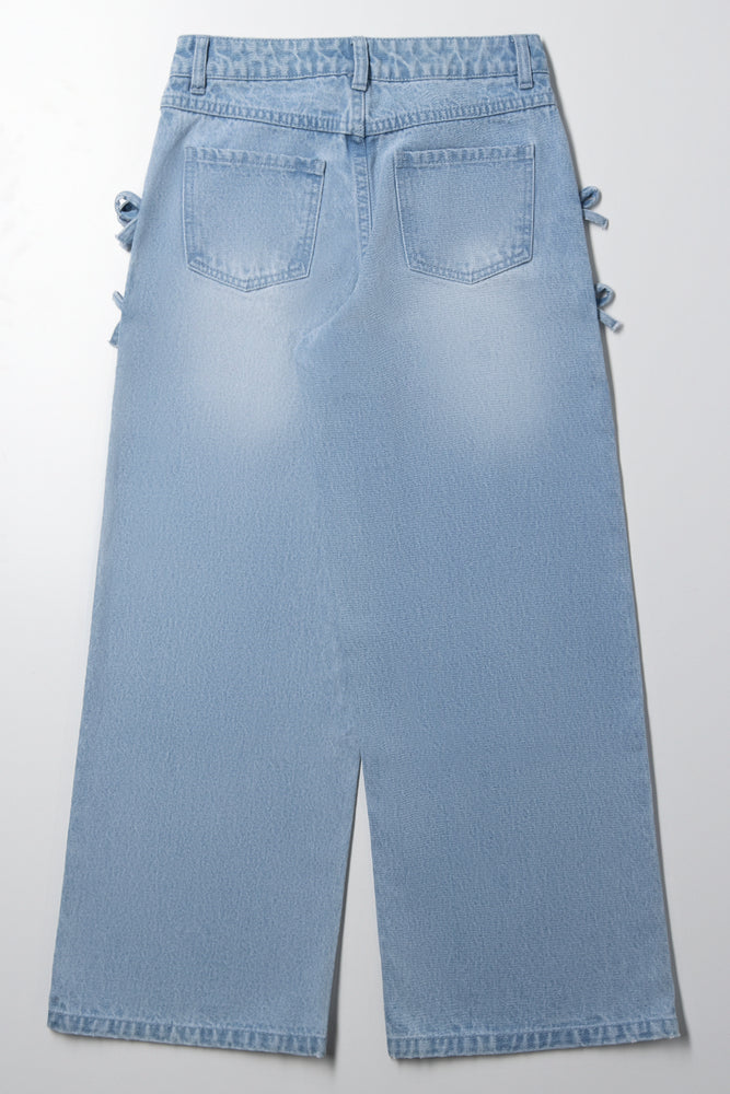 Bow Detail Straight Leg Denim Jeans Light Blue (2)