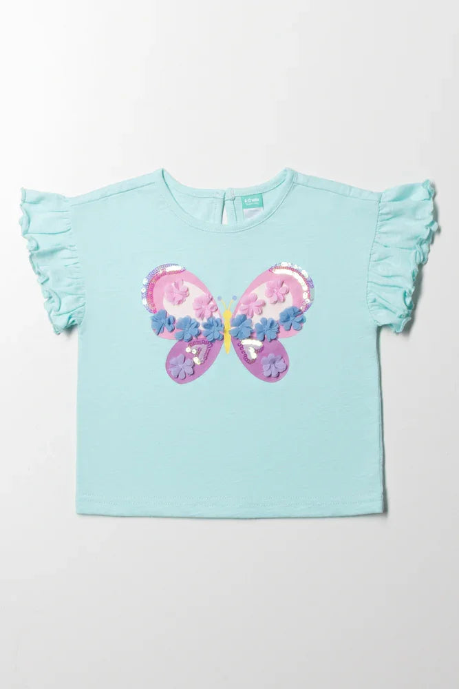 Butterfly Frill Sleeve T-Shirt Green