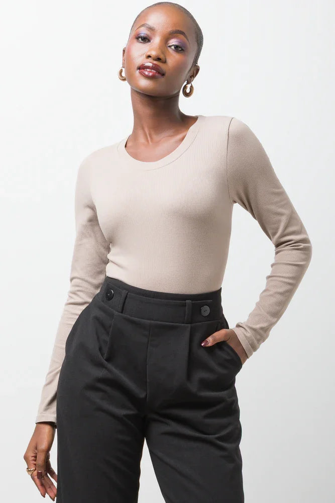 Rib Seamless Long Sleeve Bodysuit Natural