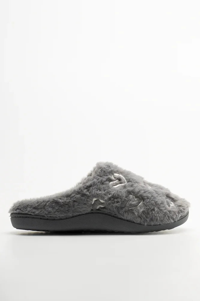 Embroidered Slippers Grey