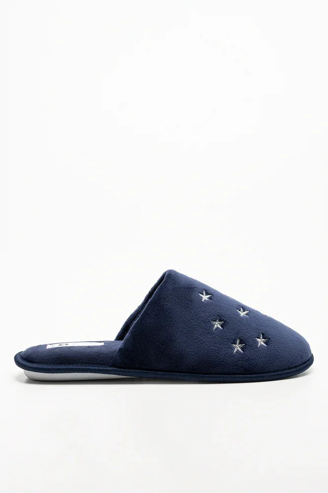 Star Trim Closed Toe Slippers Navy