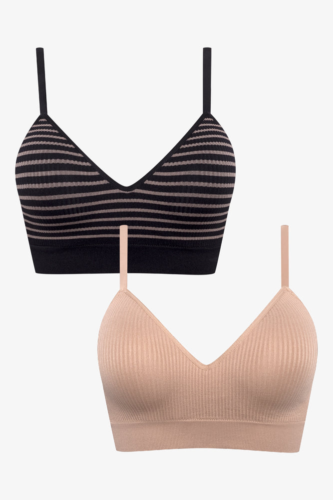 2 Pack Seamfree Bralette Black And Natural