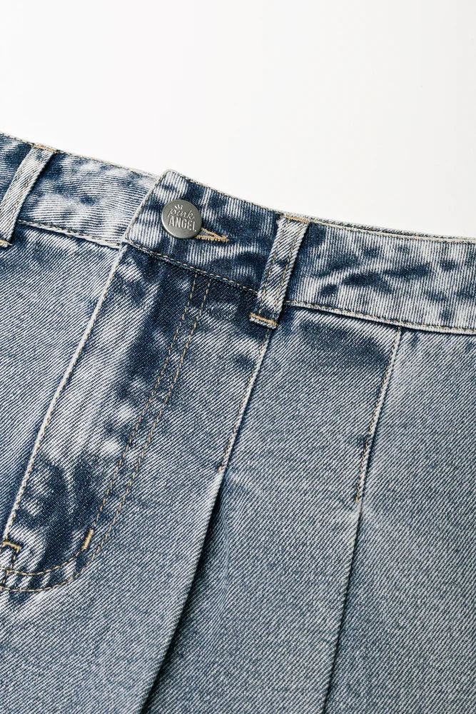 Pleated Denim Skirt Light Blue