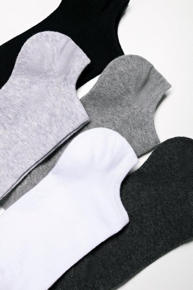5 Pack Lowcut Socks Grey, Black And White