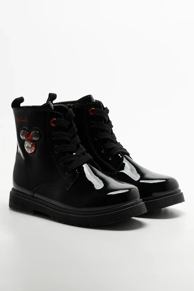 Minnie Mouse Glitter Face Boots Black