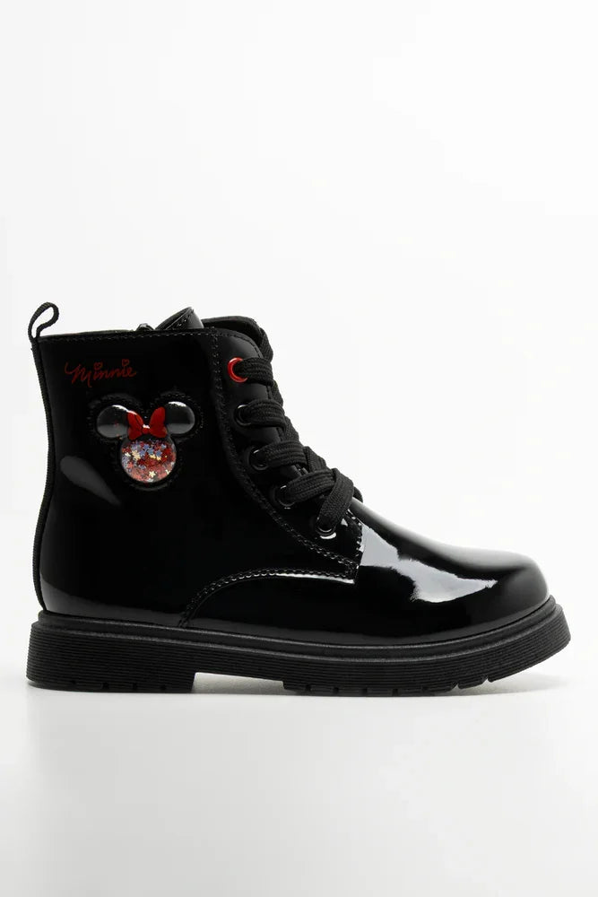 Minnie Mouse Glitter Face Boots Black