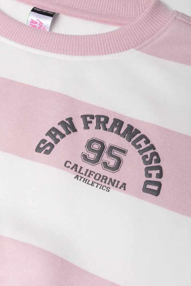Stripe Crew Neck Tracktop Pink And White