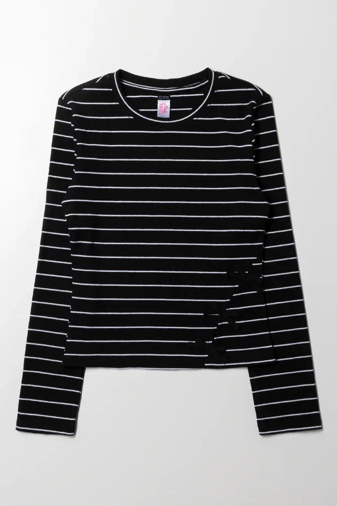 Bow Long Sleeve Top Black And White