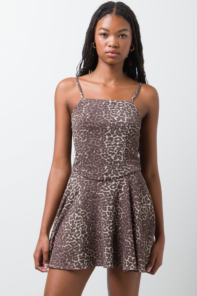 Animal Crinkle Textured Dress Brown