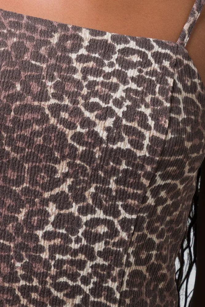 Animal Crinkle Textured Dress Brown (3)