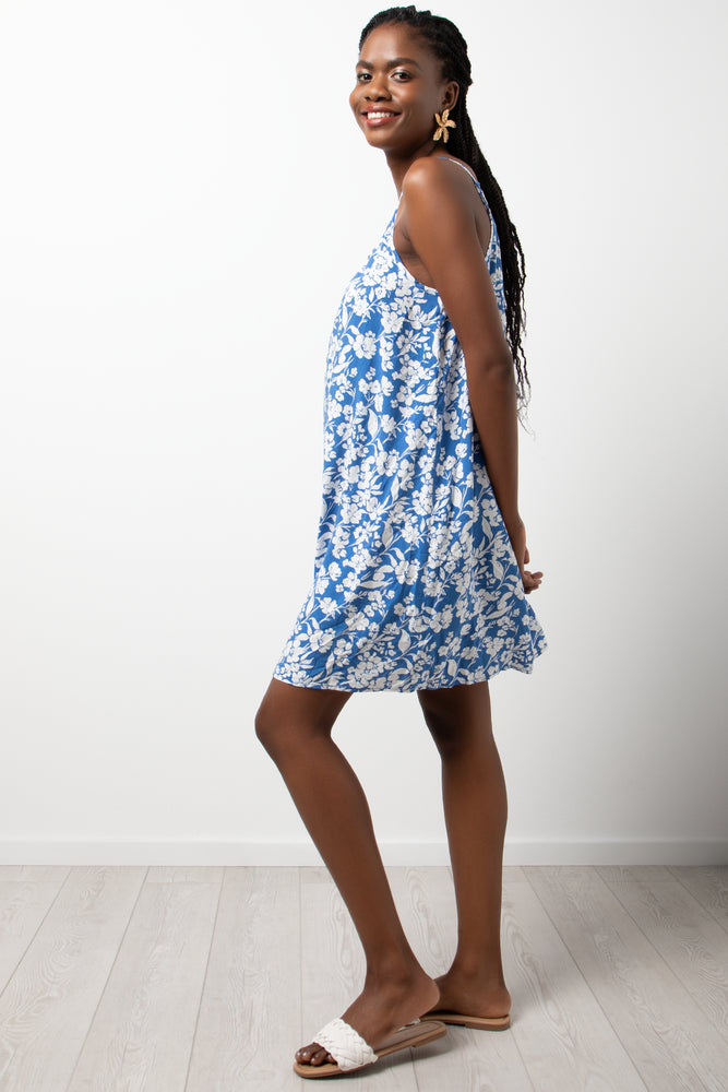 Floral Strappy Dress Blue (1)