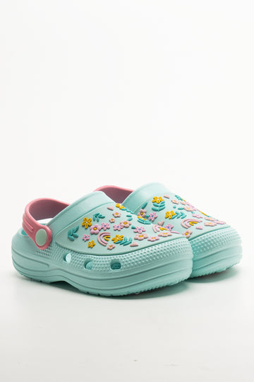 Flower Garden Clogs Aqua