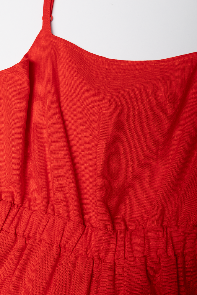 Linen Blend Jumpsuit Red