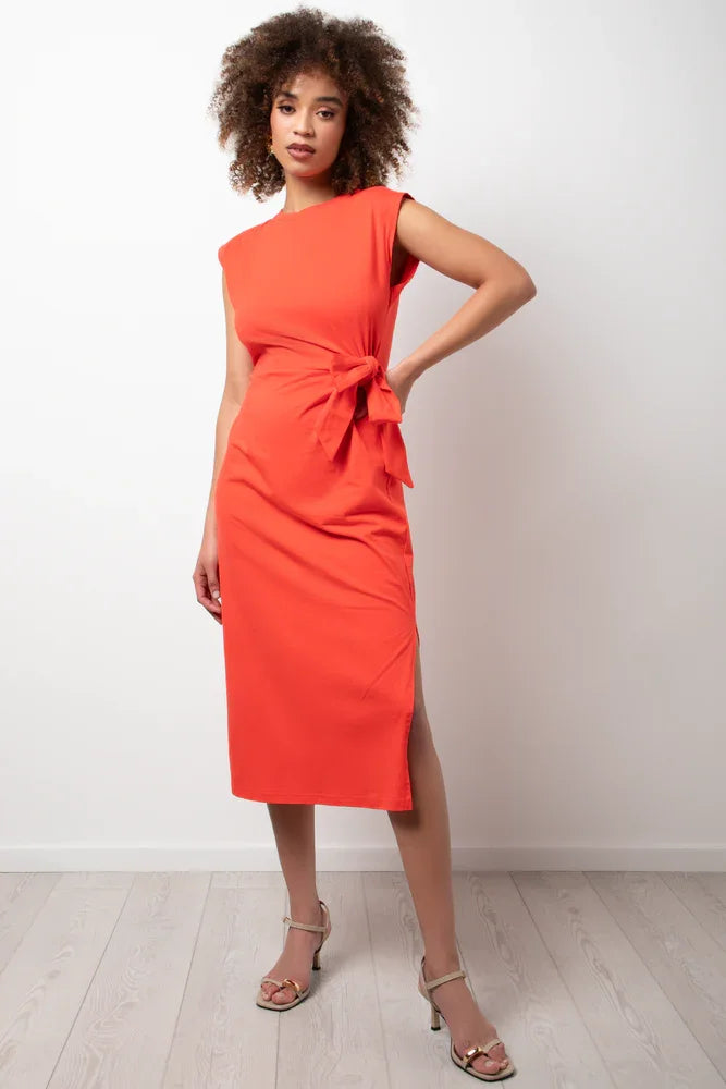 Midi T Shirt Dress With Knot Detail Red