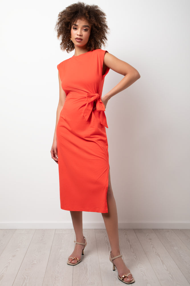 Midi T Shirt Dress With Knot Detail Red