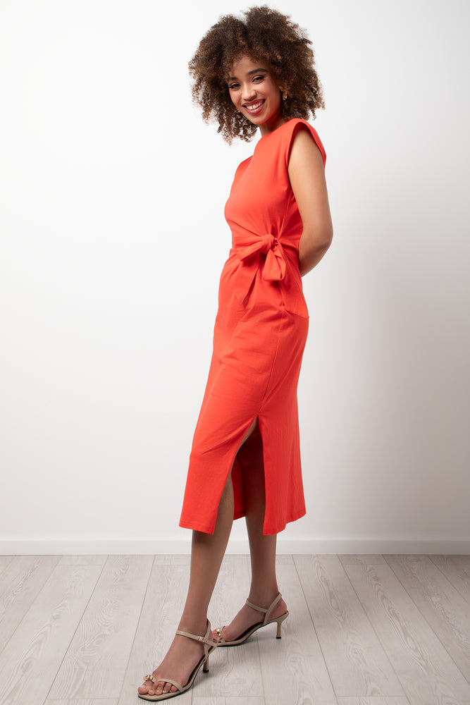 Midi T Shirt Dress With Knot Detail Red