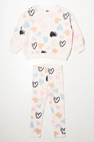 Hearts Crew Neck Top And Leggings Set